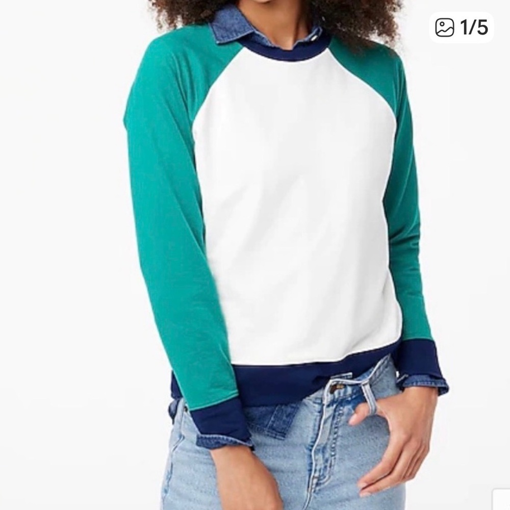 J. Crew Factory Colorblock Baseball Sweatshirt Green White Navy Raglan Size M